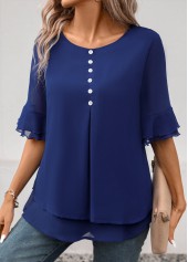 Layered Navy Short Sleeve Round Neck Blouse