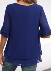 Layered Navy Short Sleeve Round Neck Blouse