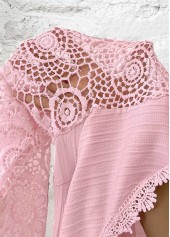 Embroidery Light Pink Long Sleeve V Neck Blouse