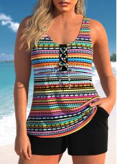 Plus Size Multi Color Tribal Print Tankini Set