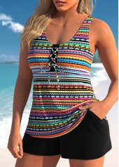 Plus Size Multi Color Tribal Print Tankini Set
