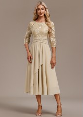 Embroidery Champagne 3/4 Sleeve Round Neck Dress