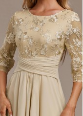 Embroidery Champagne 3/4 Sleeve Round Neck Dress