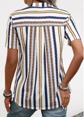 Striped Lightweight Yellow Short Sleeve Split Neck Blouse