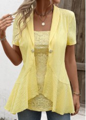 Patchwork Yellow Short Sleeve Fake Two Piece Twinset
