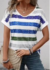 Multi Stripe Print Breathable Sky Blue T Shirt