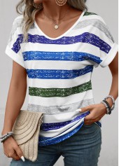 Multi Stripe Print Breathable Sky Blue T Shirt