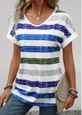 Multi Stripe Print Breathable Sky Blue T Shirt