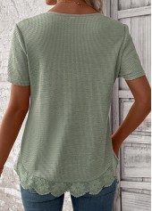 Lace Sage Green Short Sleeve Square Neck T Shirt
