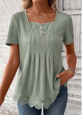 Lace Sage Green Short Sleeve Square Neck T Shirt
