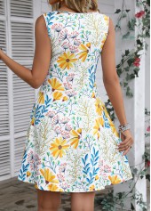 Floral Print Lightweight White A Line Sleeveless Dress
