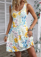 Floral Print Lightweight White A Line Sleeveless Dress