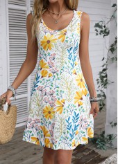 Floral Print Lightweight White A Line Sleeveless Dress