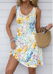 Floral Print Lightweight White A Line Sleeveless Dress