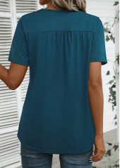 Embroidery Peacock Blue Short Sleeve V Neck T Shirt