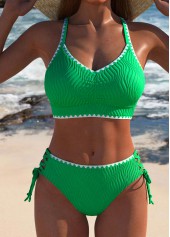 Lace Up Contrast Binding Green Bikini Set