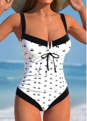 Cut Out Tie Back White One Piece Swimwear