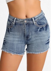 Ombre Denim Blue Straight Leg Button Fly Shorts
