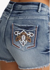 Ombre Denim Blue Straight Leg Button Fly Shorts