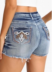 Ombre Denim Blue Straight Leg Button Fly Shorts