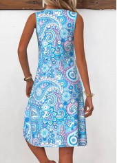 Plus Size Paisley Print Tummy Coverage Light Blue Dress
