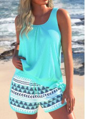 Geometric Print Bowknot Mint Green Tankini Set