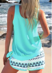 Geometric Print Bowknot Mint Green Tankini Set