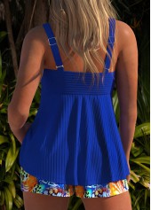 Plus Size Royal Blue Animal Print Surplice Tankini Set