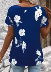 Floral Print Dark Blue Short Sleeve T Shirt