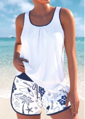 Graffiti Print Tie White Tankini Set