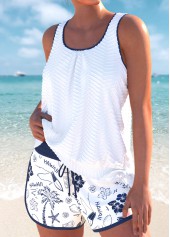 Graffiti Print Tie White Tankini Set