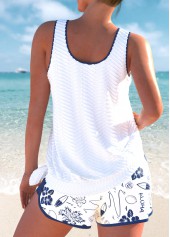 Graffiti Print Tie White Tankini Set