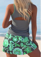 Floral Print Cut Out Dark Grey Tankini Set