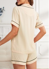 Shirt Collar Beige Short Sleeve Lounge Top and Shorts