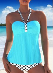 Polka Dot Ruched Light Blue Tankini Set
