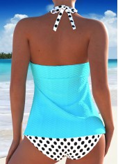 Polka Dot Ruched Light Blue Tankini Set