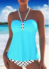 Polka Dot Ruched Light Blue Tankini Set