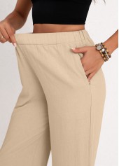 Split Beige Elastic Waist High Waisted Pants