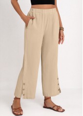 Split Beige Elastic Waist High Waisted Pants