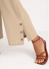 Split Beige Elastic Waist High Waisted Pants