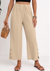 Split Beige Elastic Waist High Waisted Pants