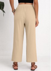 Split Beige Elastic Waist High Waisted Pants