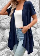 Handkerchief Hem Navy Short Sleeve Light Cardigan