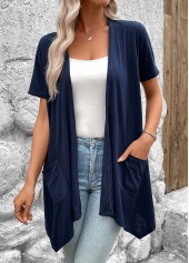 Handkerchief Hem Navy Short Sleeve Light Cardigan