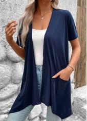 Handkerchief Hem Navy Short Sleeve Light Cardigan