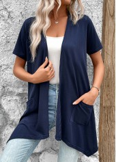 Handkerchief Hem Navy Short Sleeve Light Cardigan