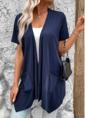 Handkerchief Hem Navy Short Sleeve Light Cardigan