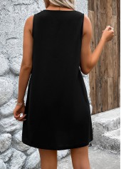 A Line Sleeveless Split Neck Black Dress