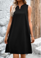 A Line Sleeveless Split Neck Black Dress