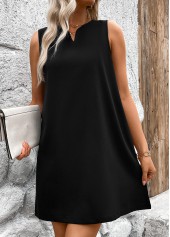 A Line Sleeveless Split Neck Black Dress